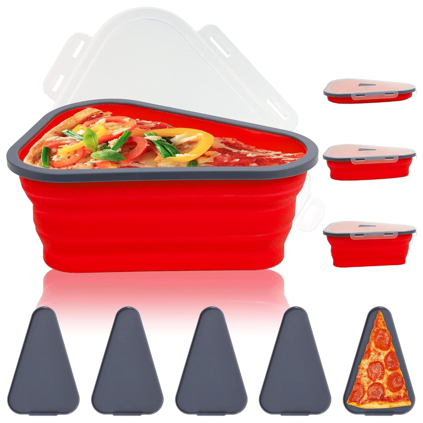 10026 Reusable Pizza Storage Containers With 5 Microwavable Serving Trays Silicone Container Expandable  Adjustable For Packing Pizza At Home  Outdoor - Happy Price - Image 2