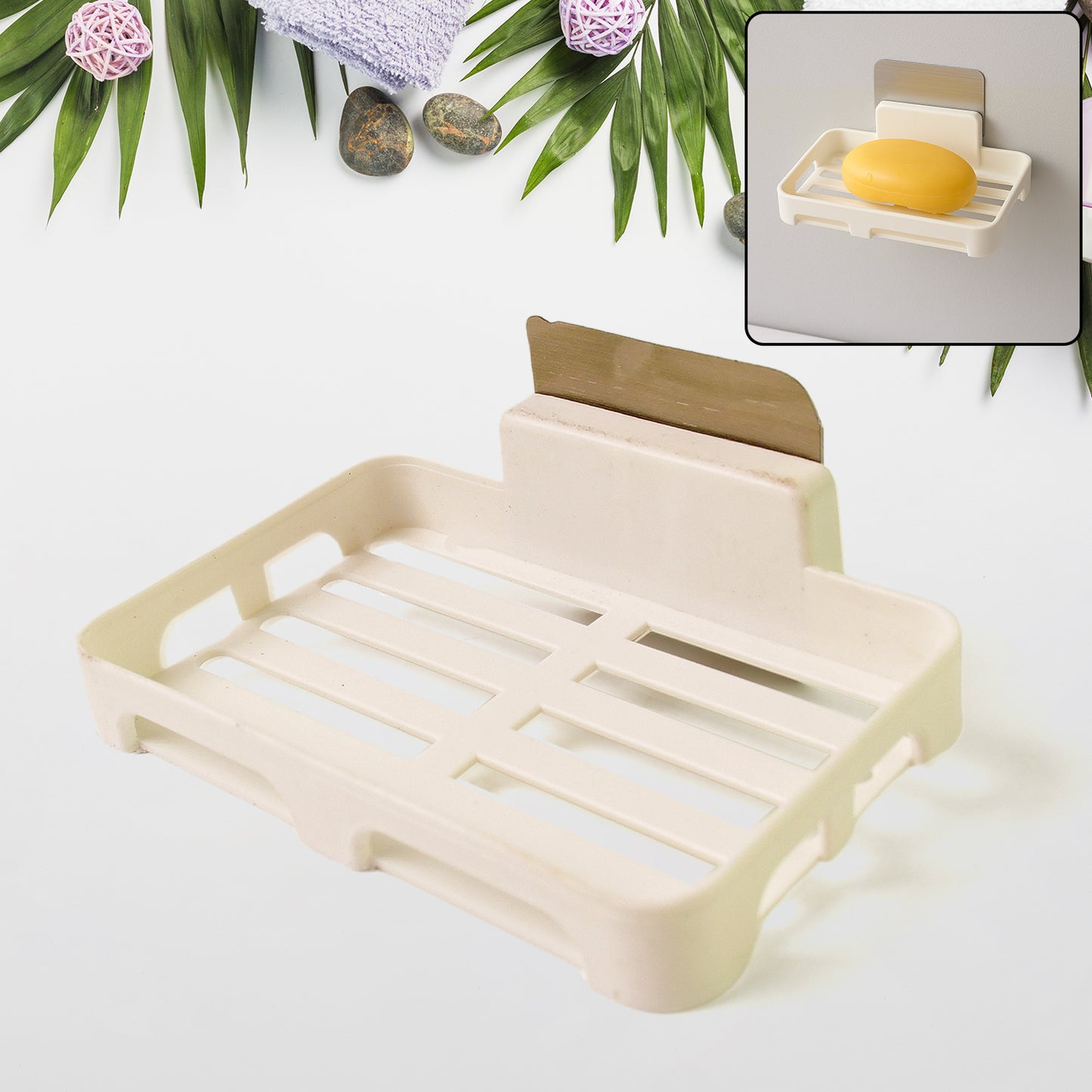 Self-adhesive Wall Mount Plastic Soap Dish With Drain Slots - Happy Price - Image 2