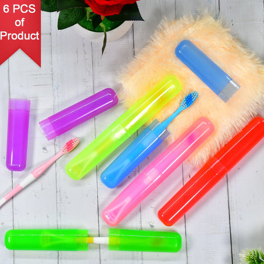 6pc Plastic Toothbrush Cover Anti Bacterial Toothbrush Container- Tooth Brush Travel Covers Case Holder Cases - Happy Price - Image 1