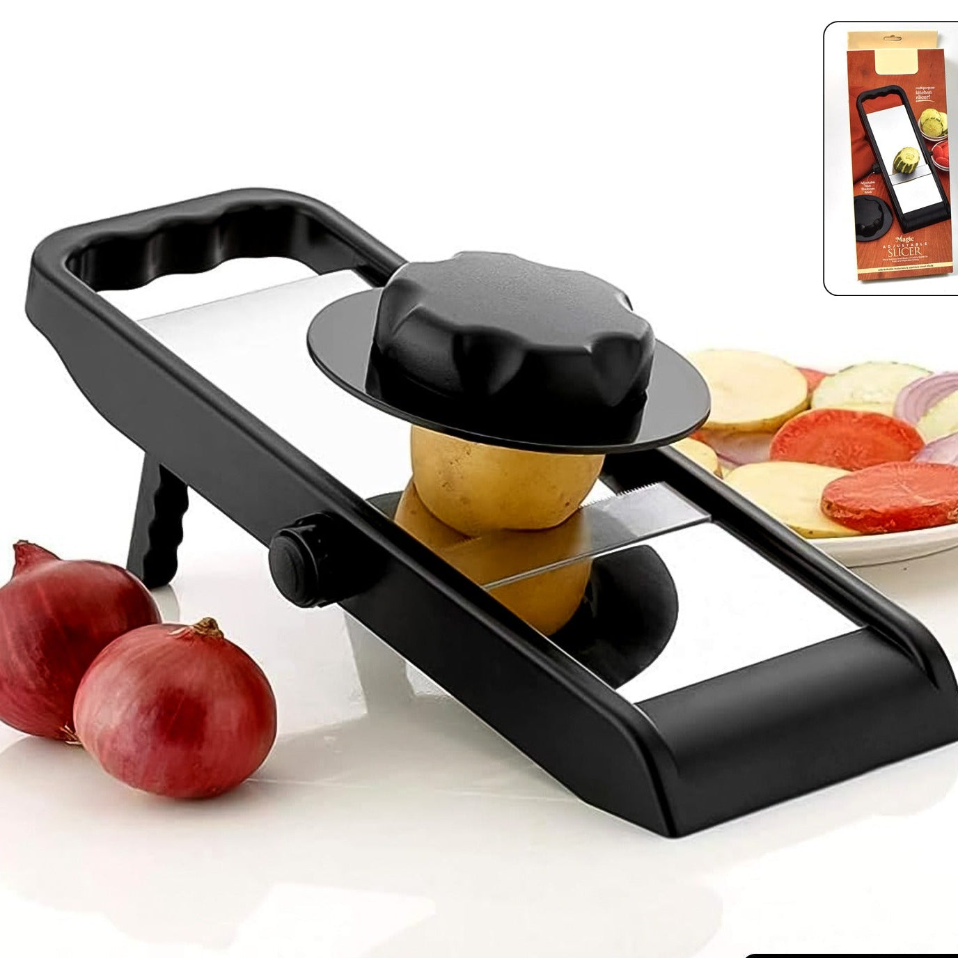 Adjustable Slicer Stainless Steel And Plastic Premium Multipurpose Potato  Onion Slicer And Grater (1 Pc) - Happy Price - Image 1
