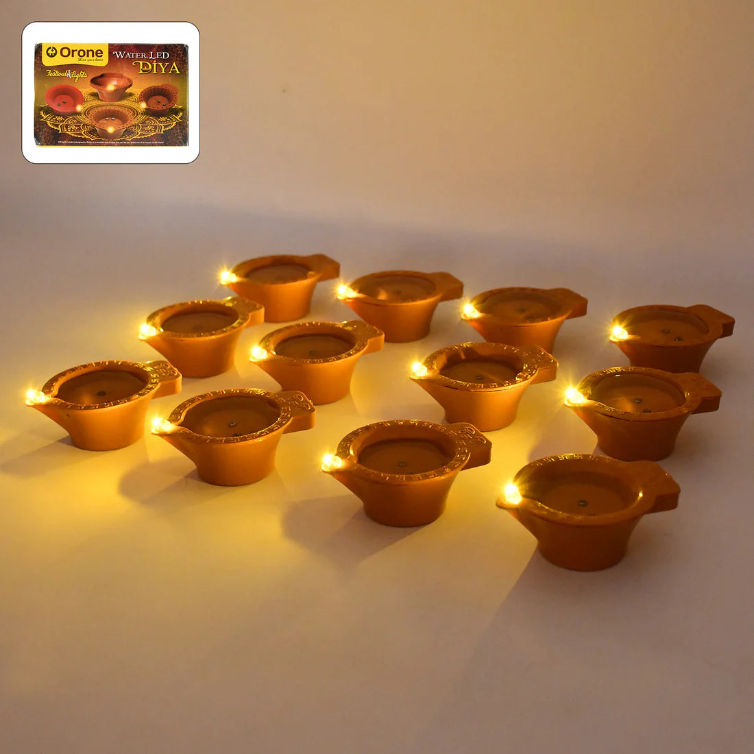 Water Activated LED Diyas for Diwali - 12 Piece Set