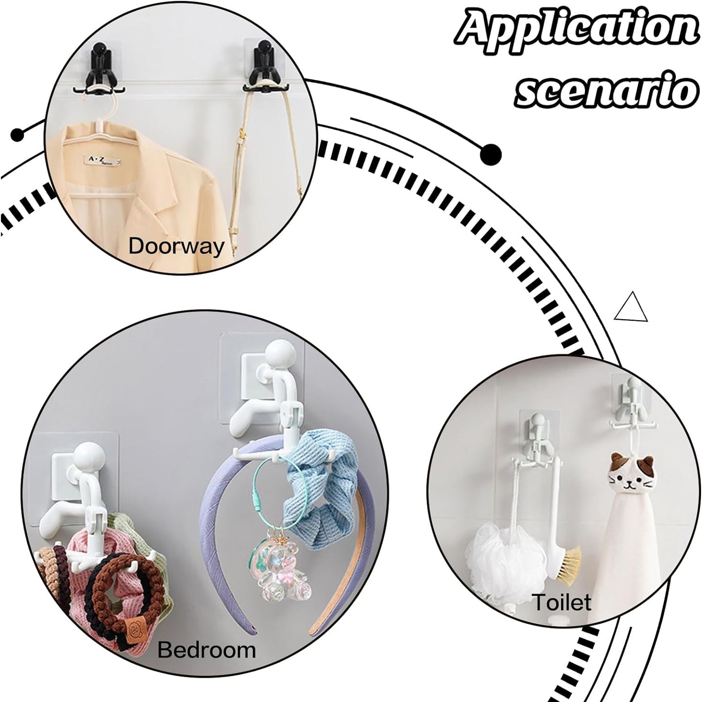 360 Degree Rotating Figure 6 Claw Kitchen Utensils Holder Hook Organizerkitchen Rack Non-punching And Trace Sticky Hook For Bathroom Door Wall White (1 Pc ) - Happy Price - Image 3