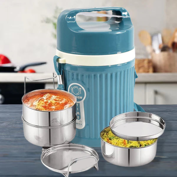 Smart Insulated Stainless Steel Tiffin 3 Compartment Lunch Box With Handle Stackable Stainless Steel Lunch Box  Bpa Free  Leakproofdabba For Office Home School  (1 Pc 3 Compartment) - Happy Price - Image 6