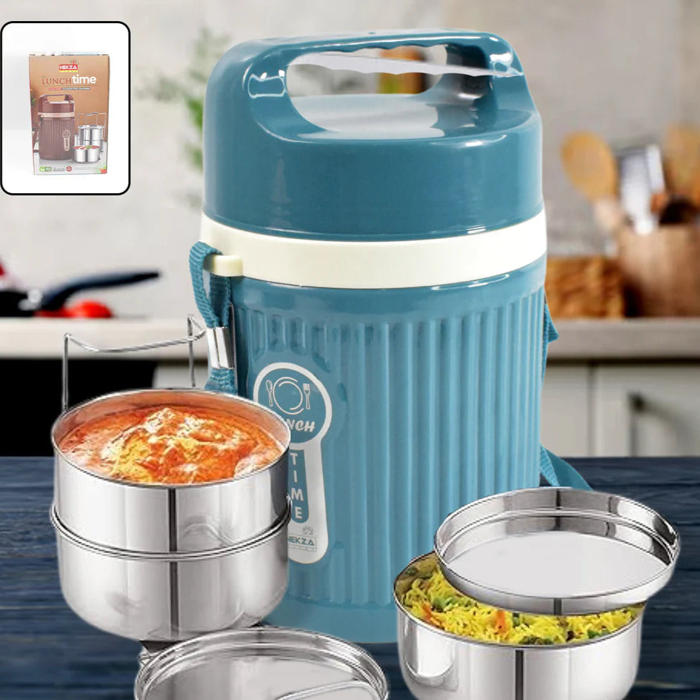 Smart Insulated Stainless Steel Tiffin 3 Compartment Lunch Box With Handle Stackable Stainless Steel Lunch Box  Bpa Free  Leakproofdabba For Office Home School  (1 Pc 3 Compartment) - Happy Price - Image 5