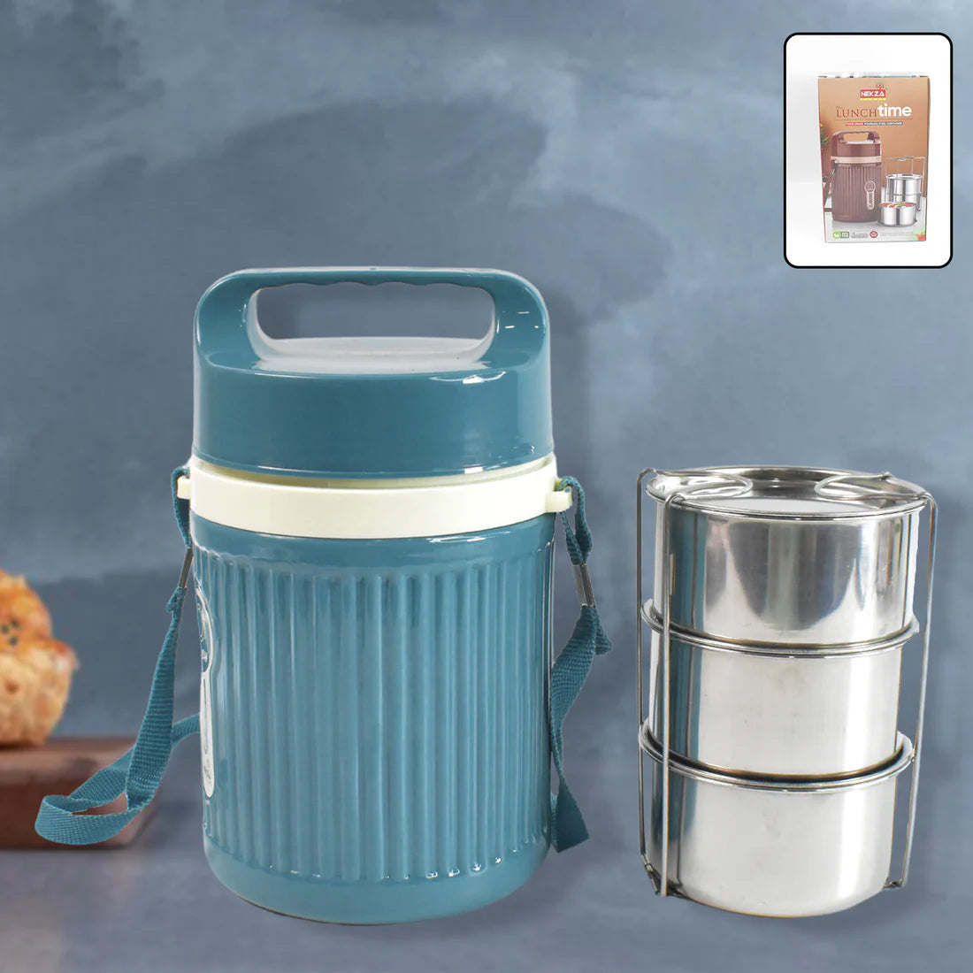 Smart Insulated Stainless Steel Tiffin 3 Compartment Lunch Box With Handle Stackable Stainless Steel Lunch Box  Bpa Free  Leakproofdabba For Office Home School  (1 Pc 3 Compartment) - Happy Price - Image 4