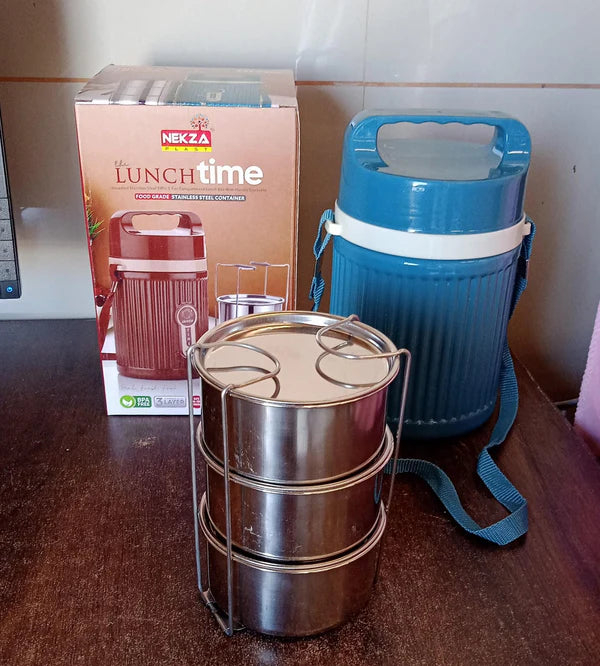 Smart Insulated Stainless Steel Tiffin 3 Compartment Lunch Box With Handle Stackable Stainless Steel Lunch Box  Bpa Free  Leakproofdabba For Office Home School  (1 Pc 3 Compartment) - Happy Price - Image 3