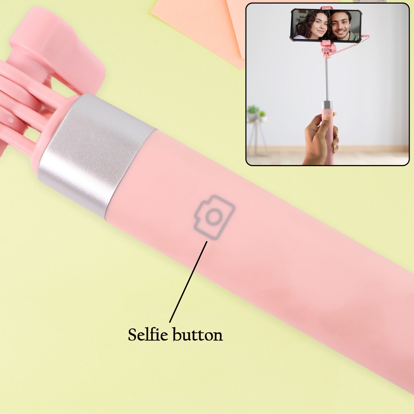 Wired Selfie Stick With Rearview Mirror  Built-in Shutter Button (1 Pc) - Happy Price - Image 4