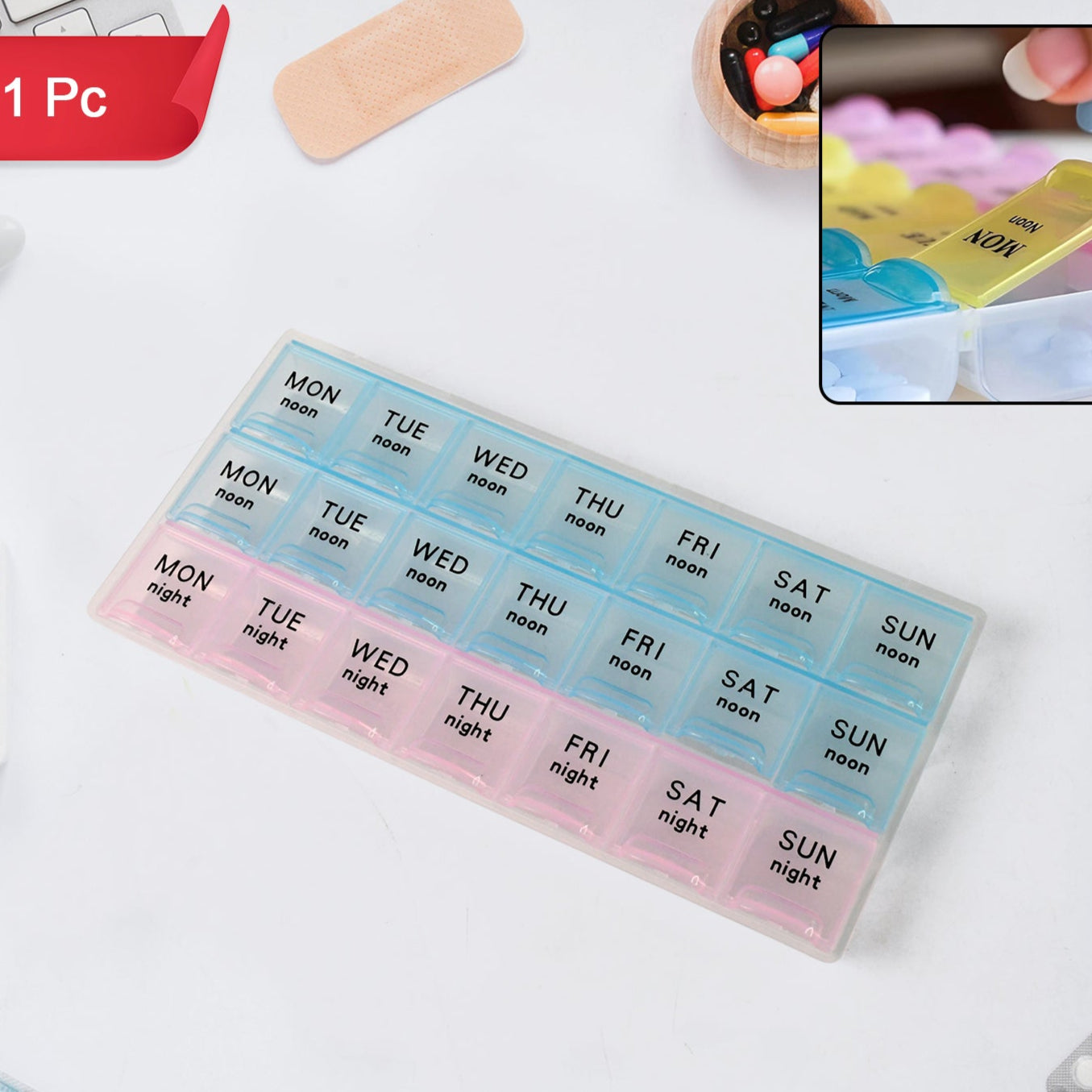 Weekly Pill Organizer Box With 21 Compartments (1 Pc) - Happy Price - Image 1