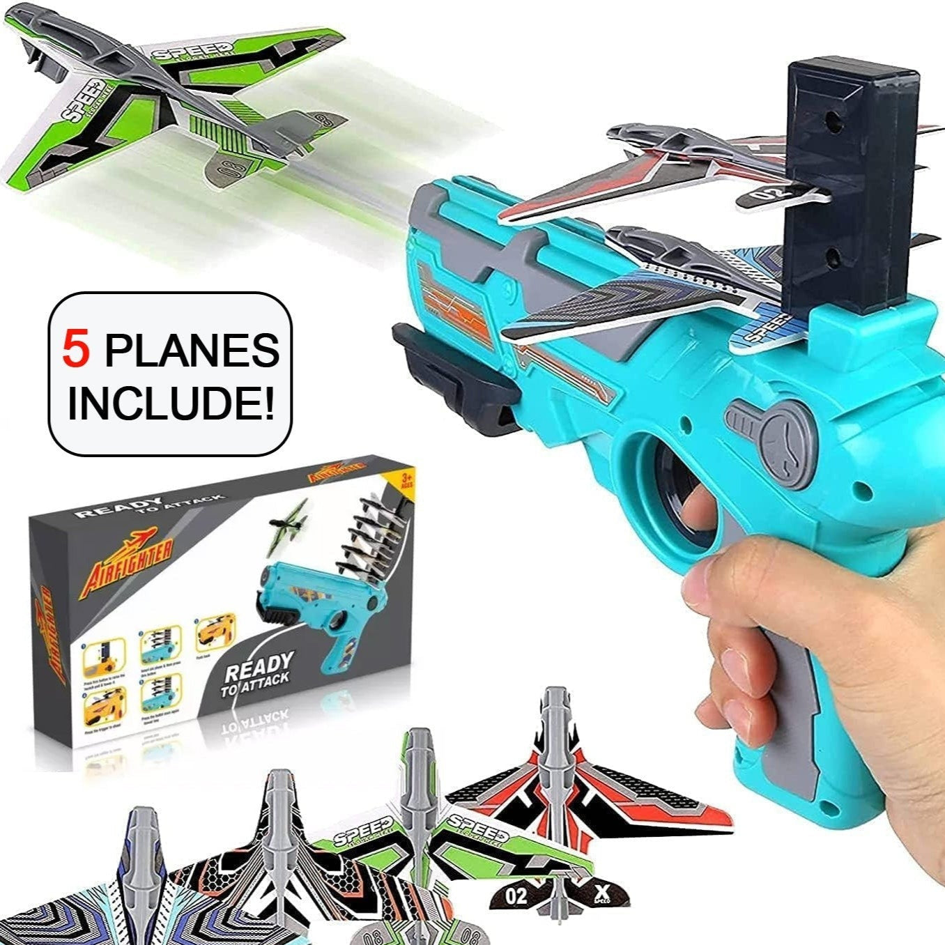 Airplane Launcher Gun Toy With Foam Glider Planes Outdoor Games For Children Best Aeroplane Toys For Kids Air Battle Gun Toys  ( 5 Plane Include ) - Happy Price - Image 1