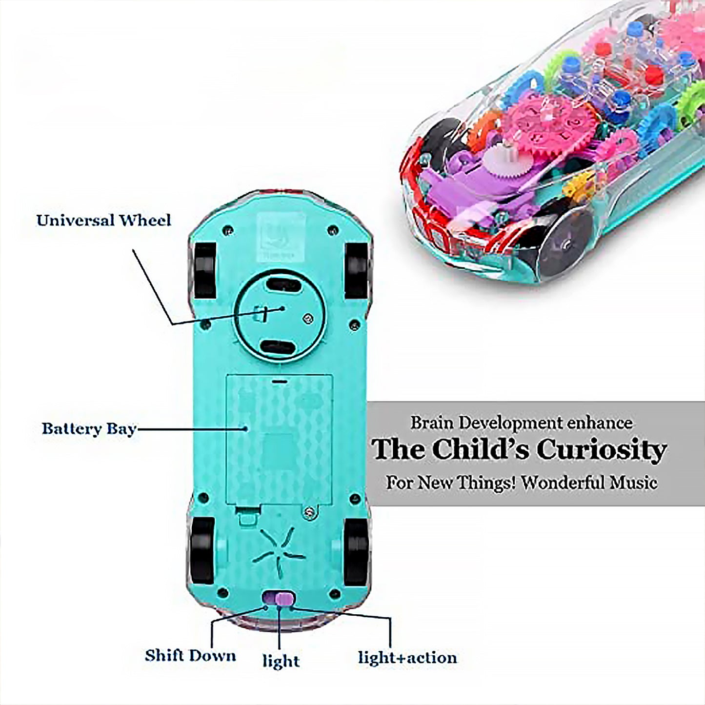 Automatic 360 Degree Rotating Transparent Gear Concept Car With Musical And 3d Flashing Lights Toy For Kids Boys Girls (Multicolor Battery Not Included) - Happy Price - Image 4