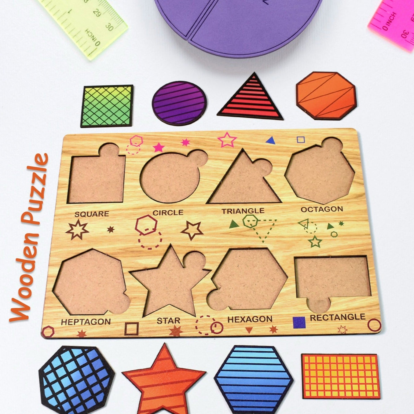 Wooden Triangles Puzzle Learning Educational Board (1 Set  2820 Cm) - Happy Price - Image 1