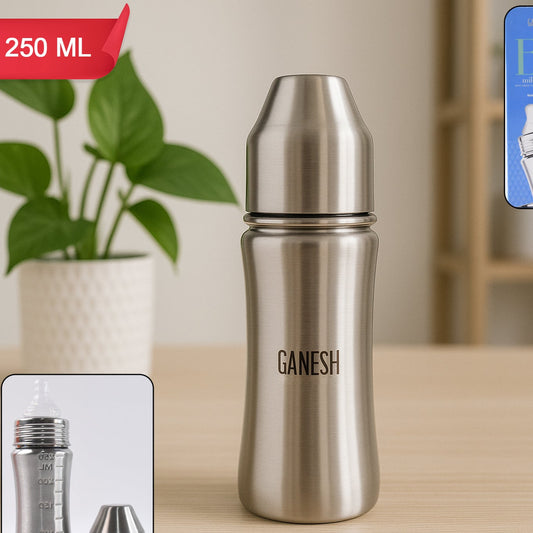 Ganesh Stainless Steel Baby Feeding Bottle Milk Bottle For New Born  Infants  Toddler Up To 3 Years Bfa Free (250 Ml Approx) - Happy Price - Image 1
