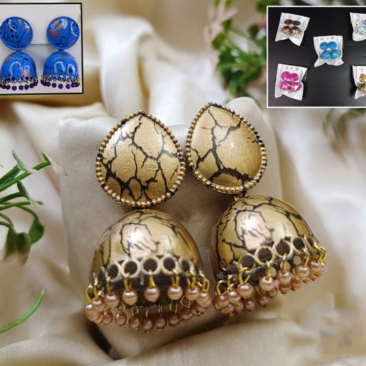 Jhumka Earrings  Buti For Women  Girls (1 Pair  Mix Color  Design) - Happy Price - Image 1