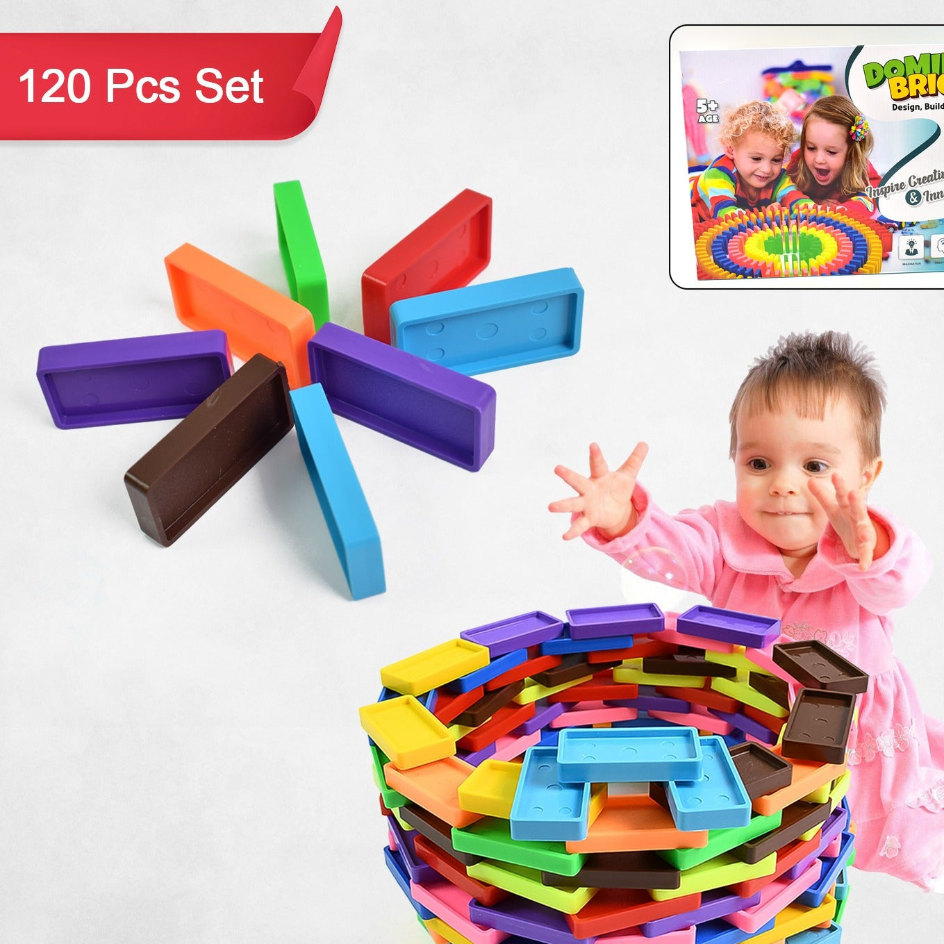 Kids 120 Domino Blocks Dominoes (120 Pcs Set) - Happy Price - Image 1