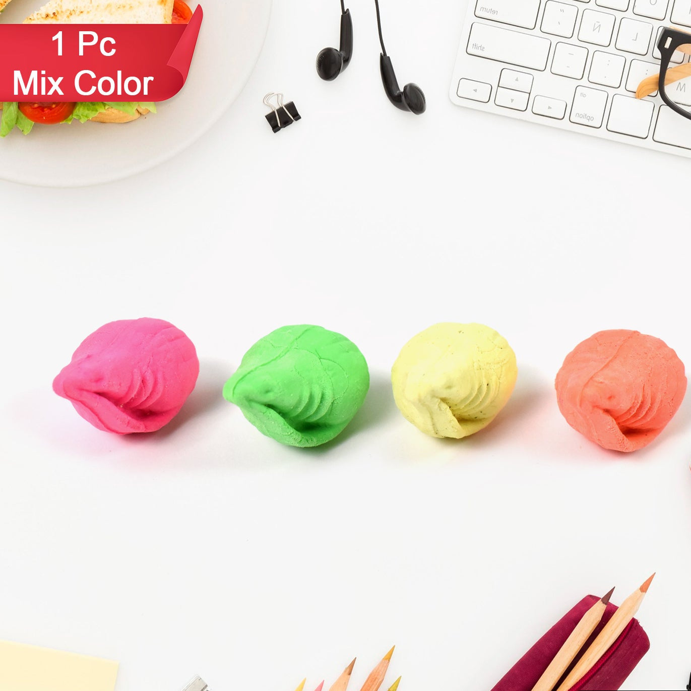 Shankh Shape Eraser Rubber (1 Pc  Mix Colour  Design) - Happy Price - Image 1
