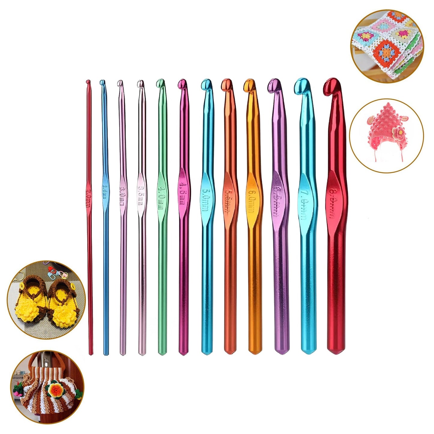 Aluminium Multicolor Knitting Needles Crochet Kit (12 Pcs Set) - Happy Price - Image 2