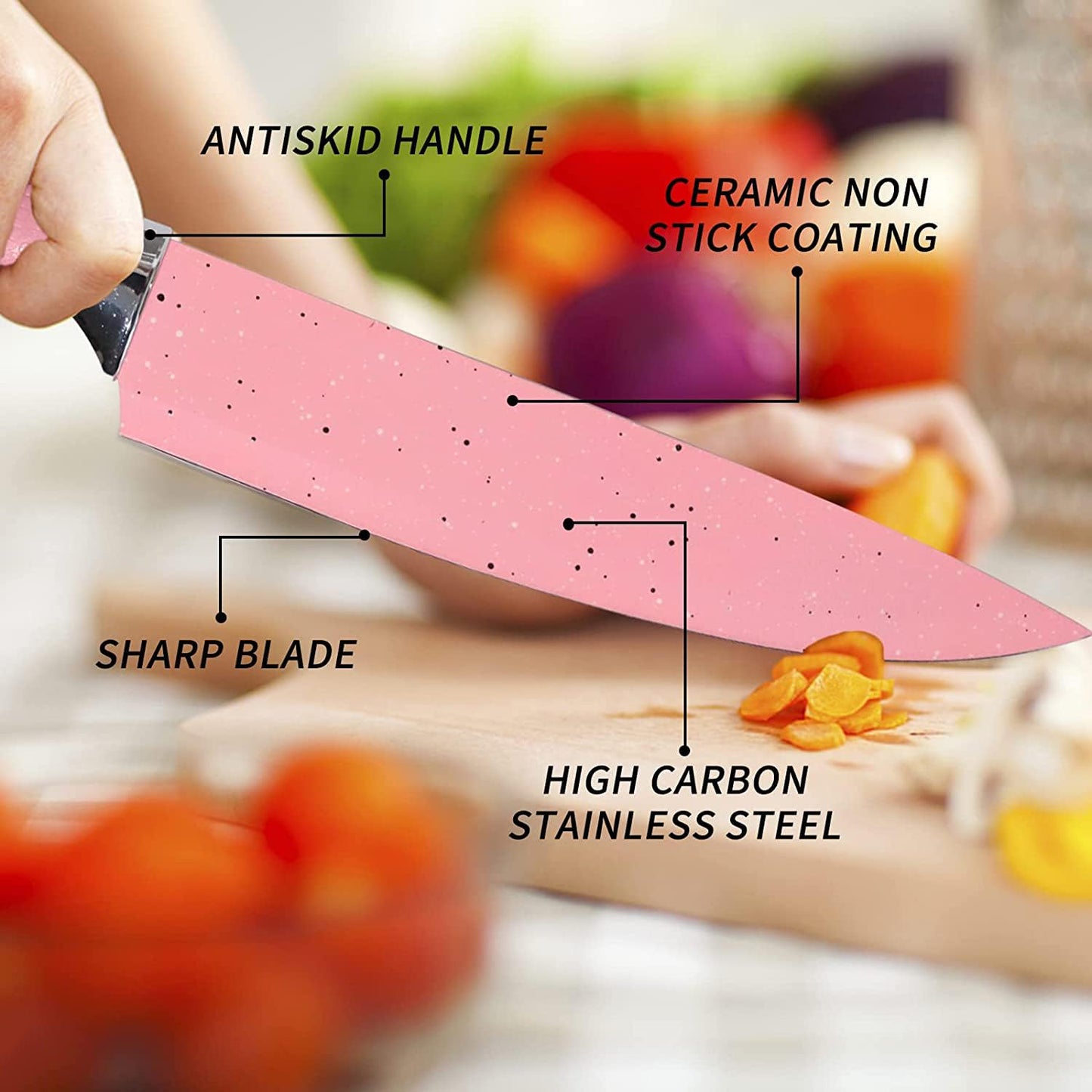 Stainless Steel Non Stick Ceramic Coating 6 Pcs Chef Kitchen Knife Set With Scissor  Peeler - Happy Price - Image 5