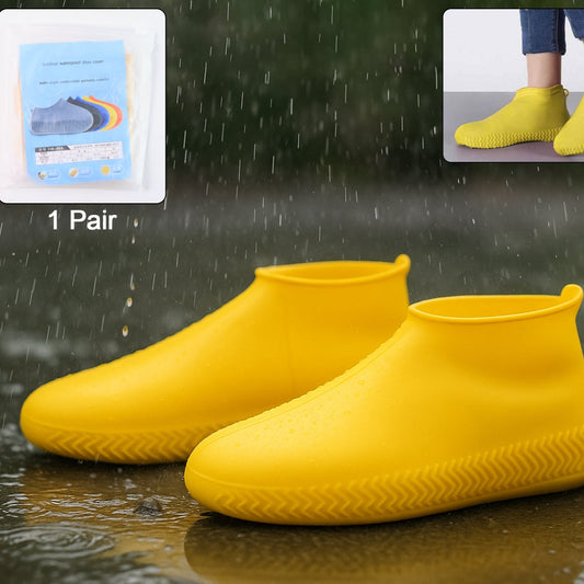 Yellow Reusable Silicone Shoe Covers for Rain and Snow - Waterproof, Anti-Skid, and Foldable Boot Protectors (1 Pair) - Happy Price - Image 1