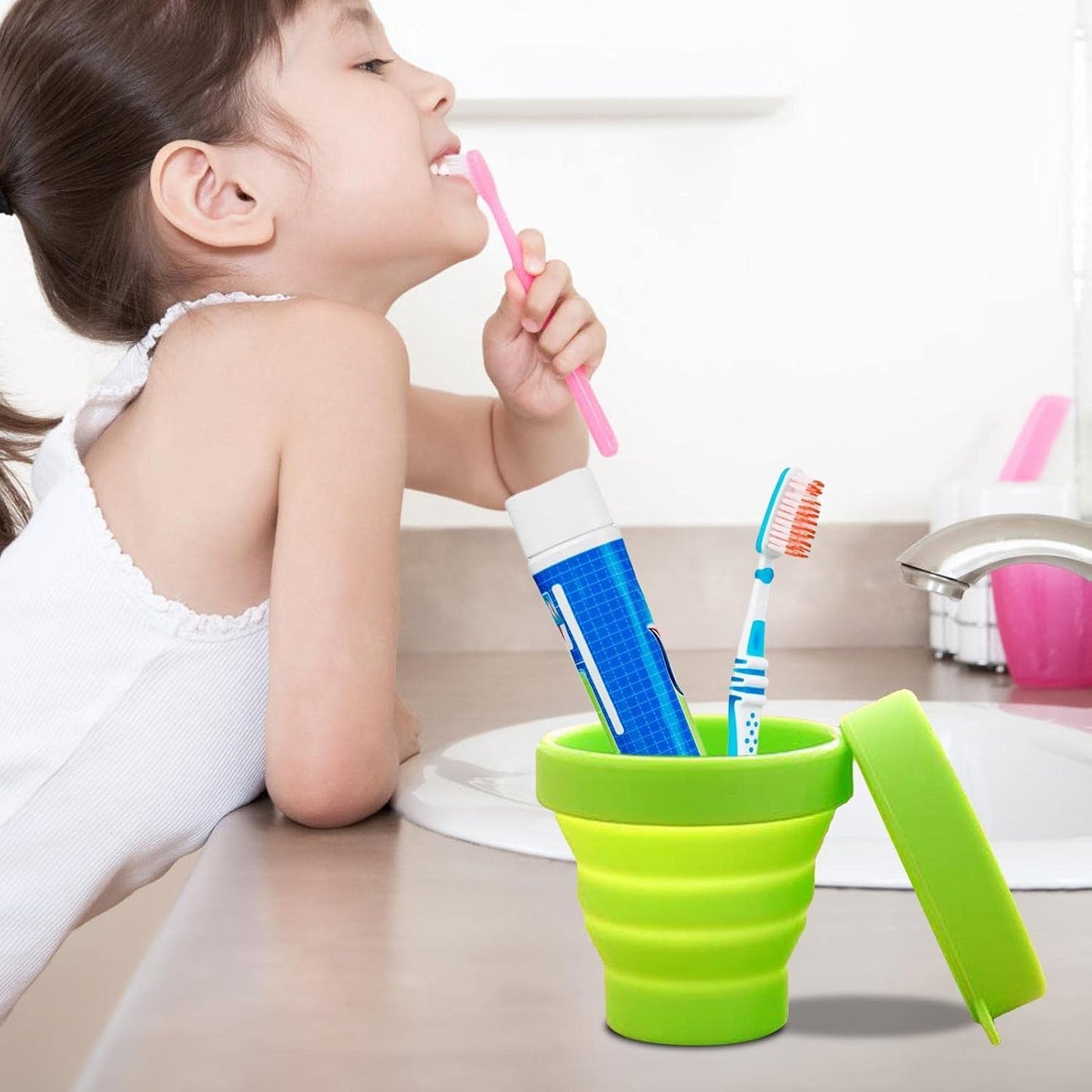 Round Silicone Foldable Glass  Cup Foldable Travel Mug With Lid (1 Pc) - Happy Price - Image 6