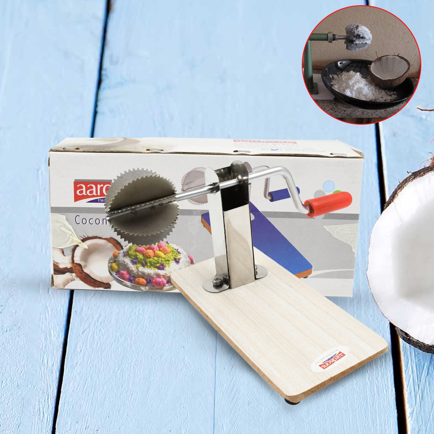 Stainless Steel Coconut Scraper With Wooden Base (1 Pc) - Happy Price - Image 2