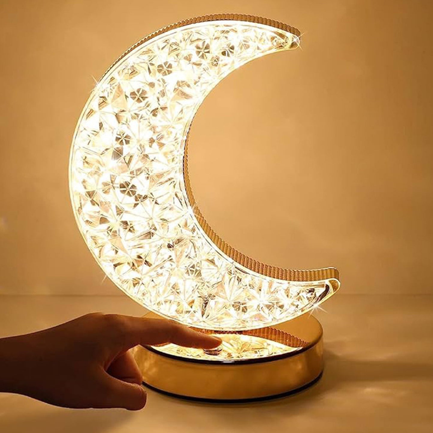 Crystal Table Lamp  Moon Shape Touch Control Lamp With 3 Color  Metal Bedside Lamp For Kids Bedroom Romantic Desktop Nightstand  Stepless Dimming Usb Charging Touch Night Light - Happy Price - Image 3