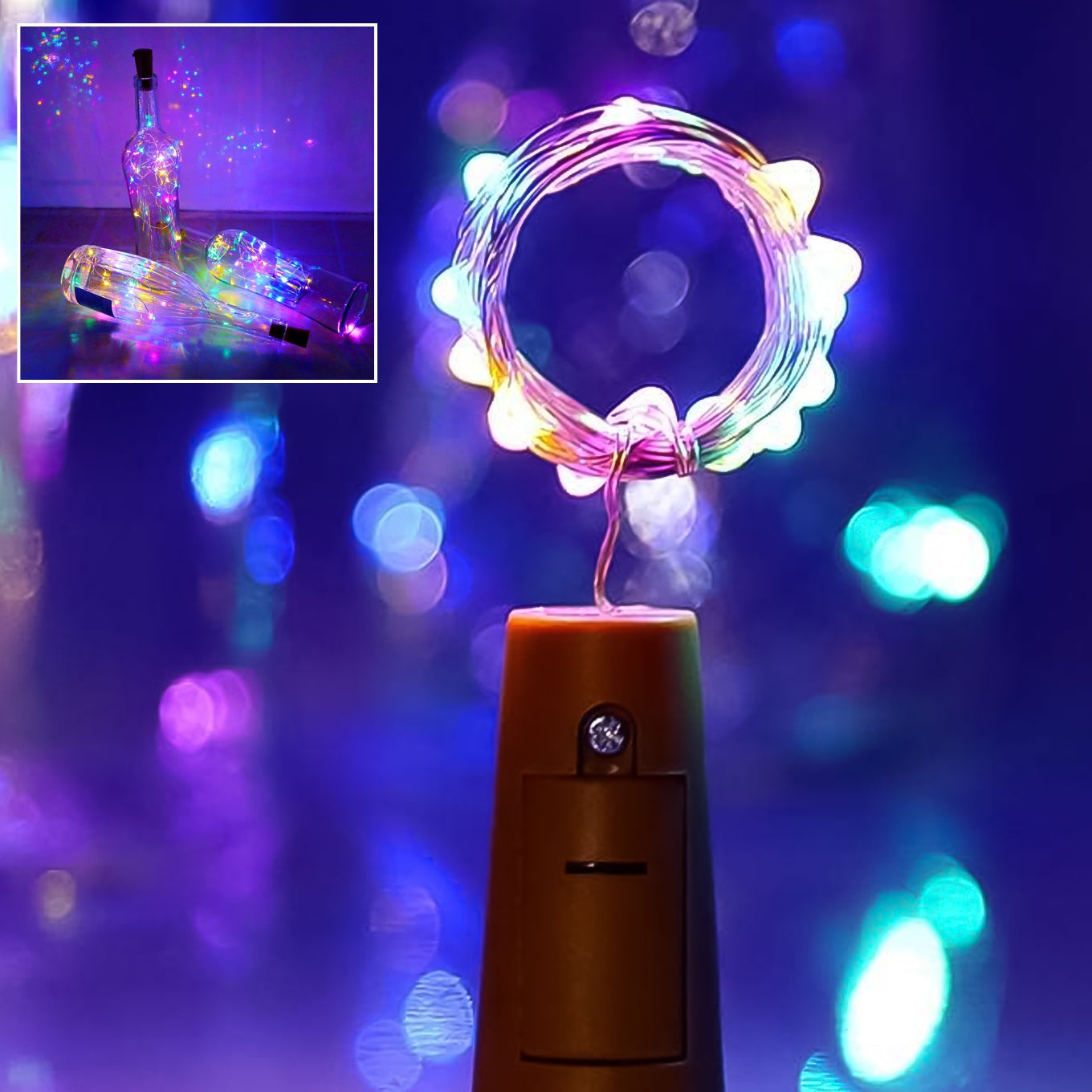 Wine Bottle Cork String Light  Multi Led  2m Cable Length Copper Wire Battery Operated (Multicolor Light  1 Pc) - Happy Price - Image 1