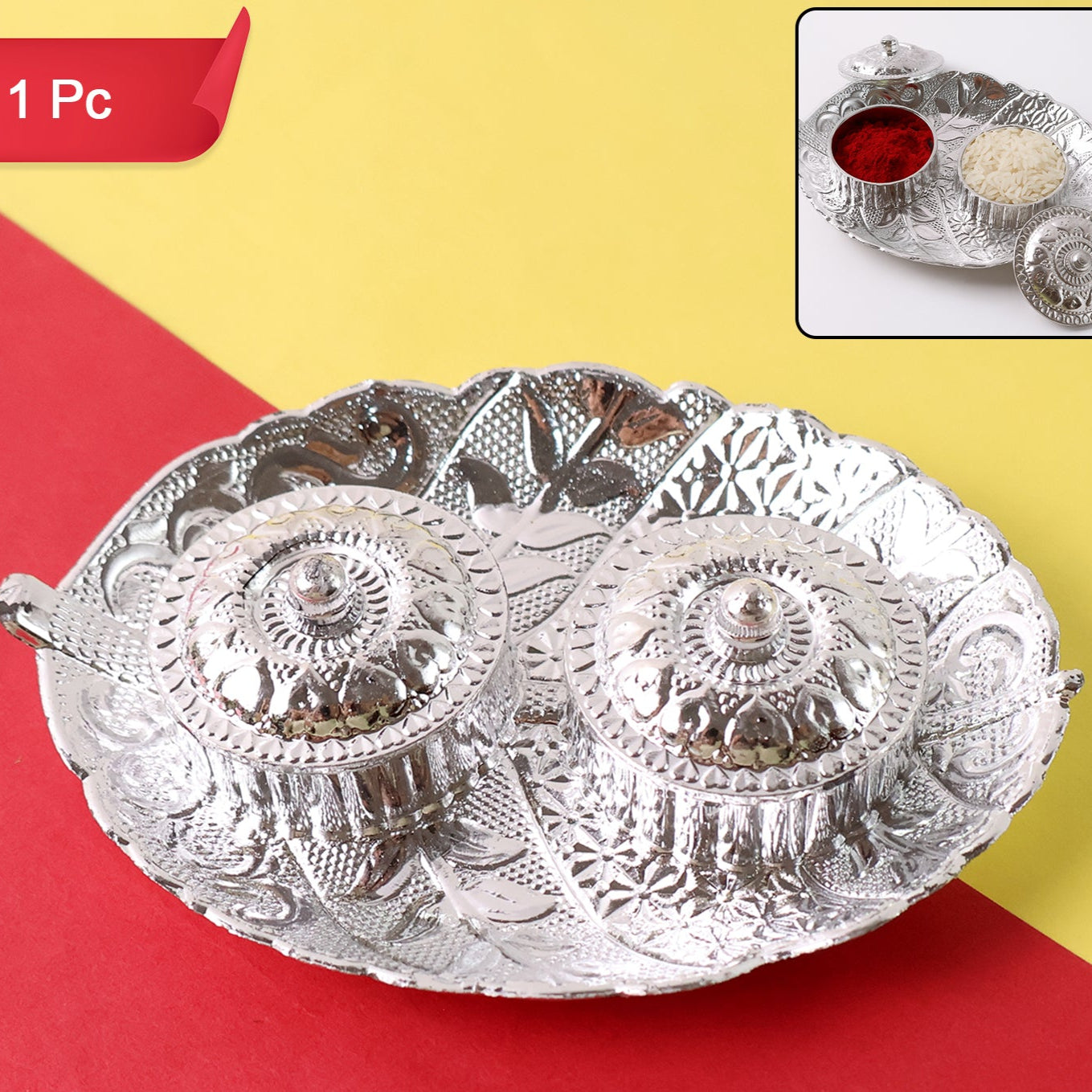 Leaf Shape Special Puja Thali (1 Pc  Mix Design) - Happy Price - Image 1