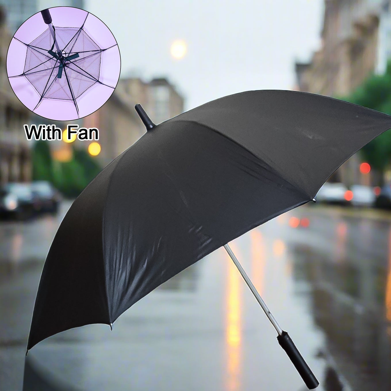Sun Umbrella With Inside Fan Power Bank Umbrellas For Summer (1 Pc) - Happy Price - Image 1
