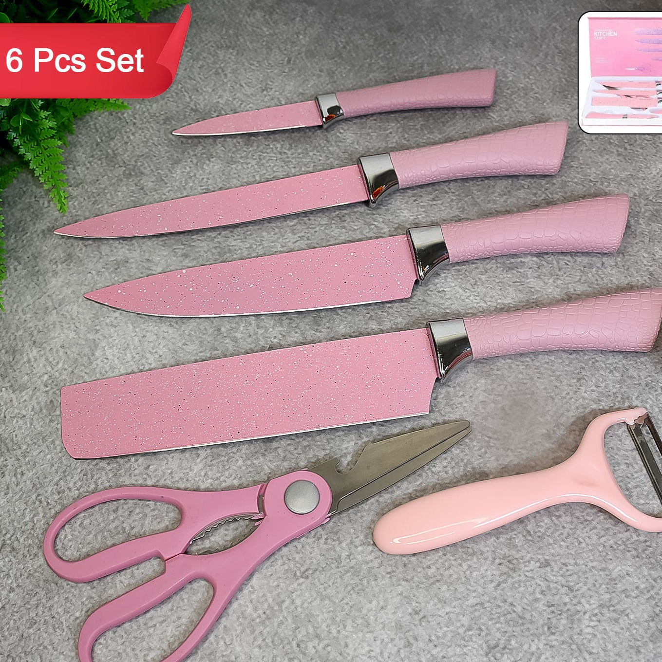 Stainless Steel Non Stick Ceramic Coating 6 Pcs Chef Kitchen Knife Set With Scissor  Peeler - Happy Price - Image 1