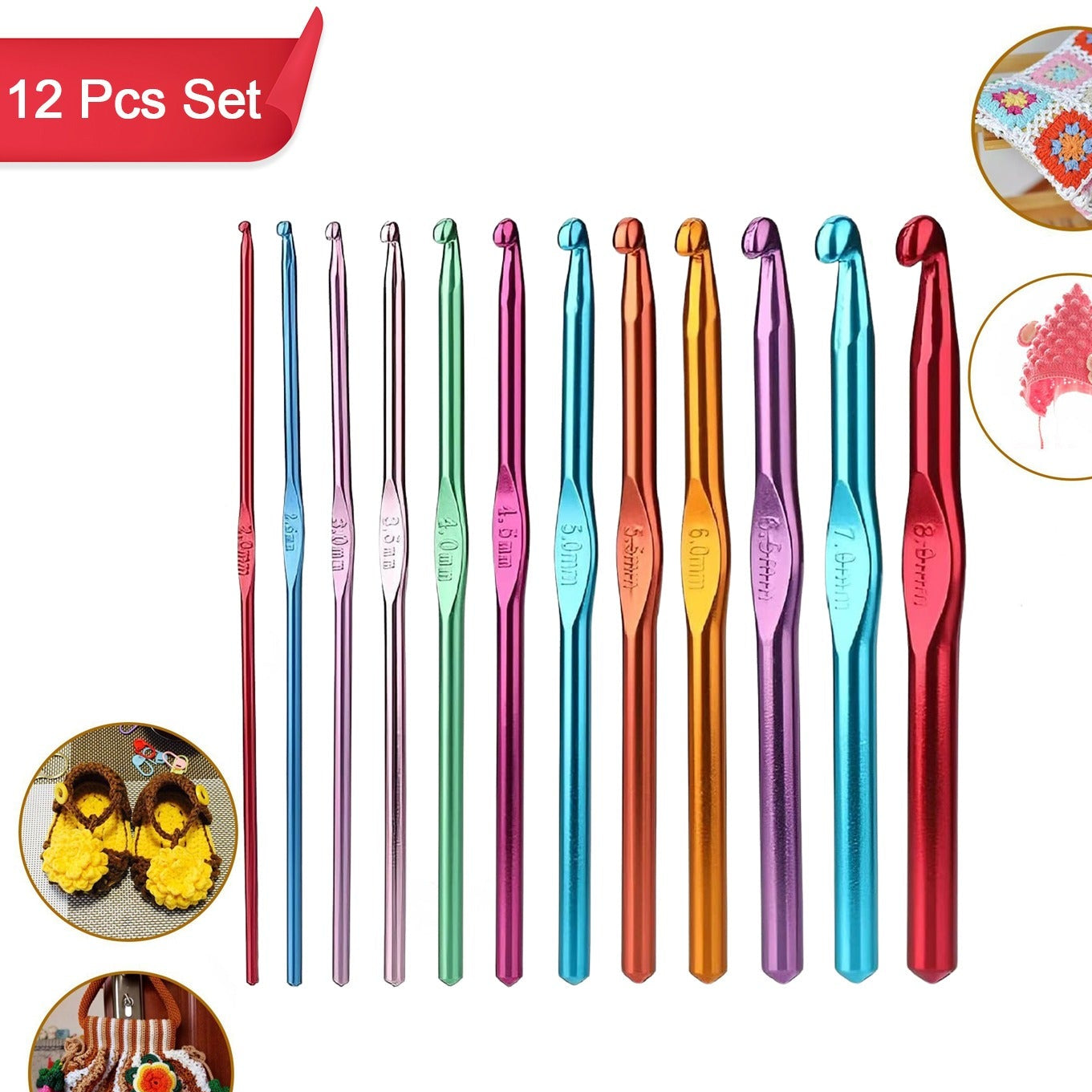 Aluminium Multicolor Knitting Needles Crochet Kit (12 Pcs Set) - Happy Price - Image 1