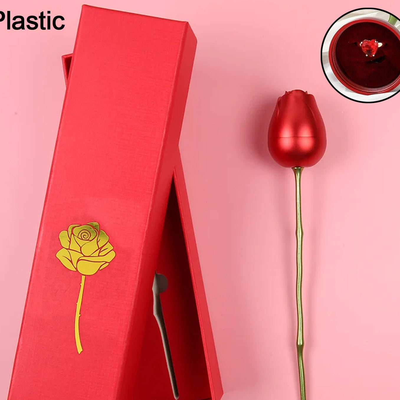 Plastic Red Rose Couple Rings Box-fancy Rings Box (No Rings Included  1 Pc) - Happy Price - Image 1
