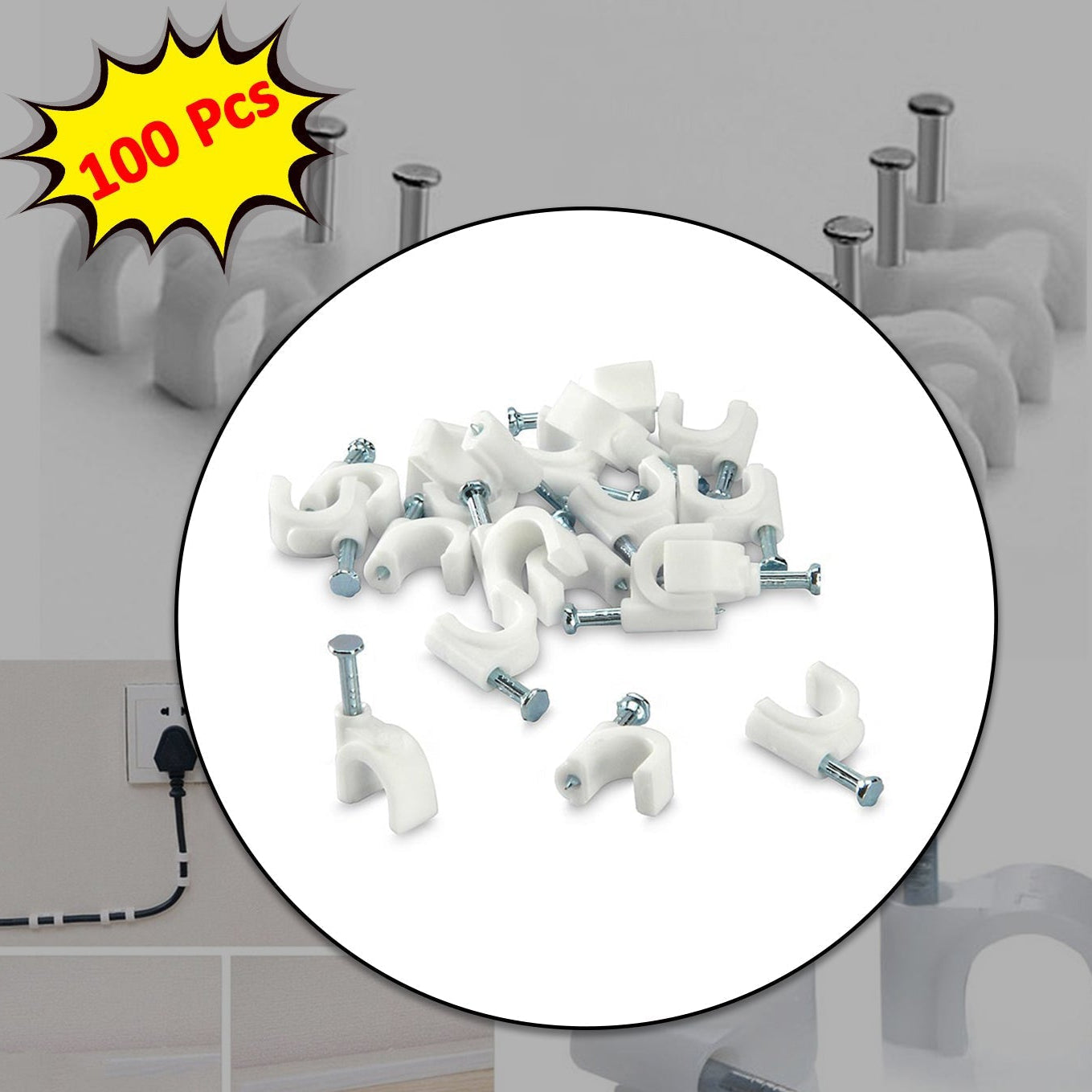 100 Pc 6 Mm Cable Clip Used In All Kinds Of Wires To Make Them Stuck And Holded In Walls Etc. - Happy Price - Image 1