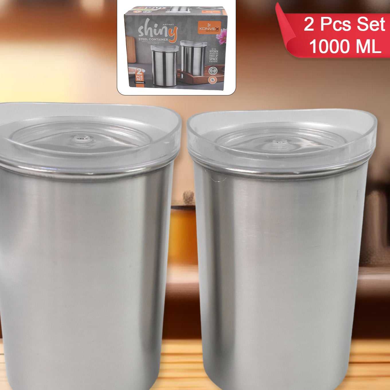 Multipurpose Stainless Steel Airtight Containers With See Through Lid (2 Pc Set  1000 Ml) - Happy Price - Image 1