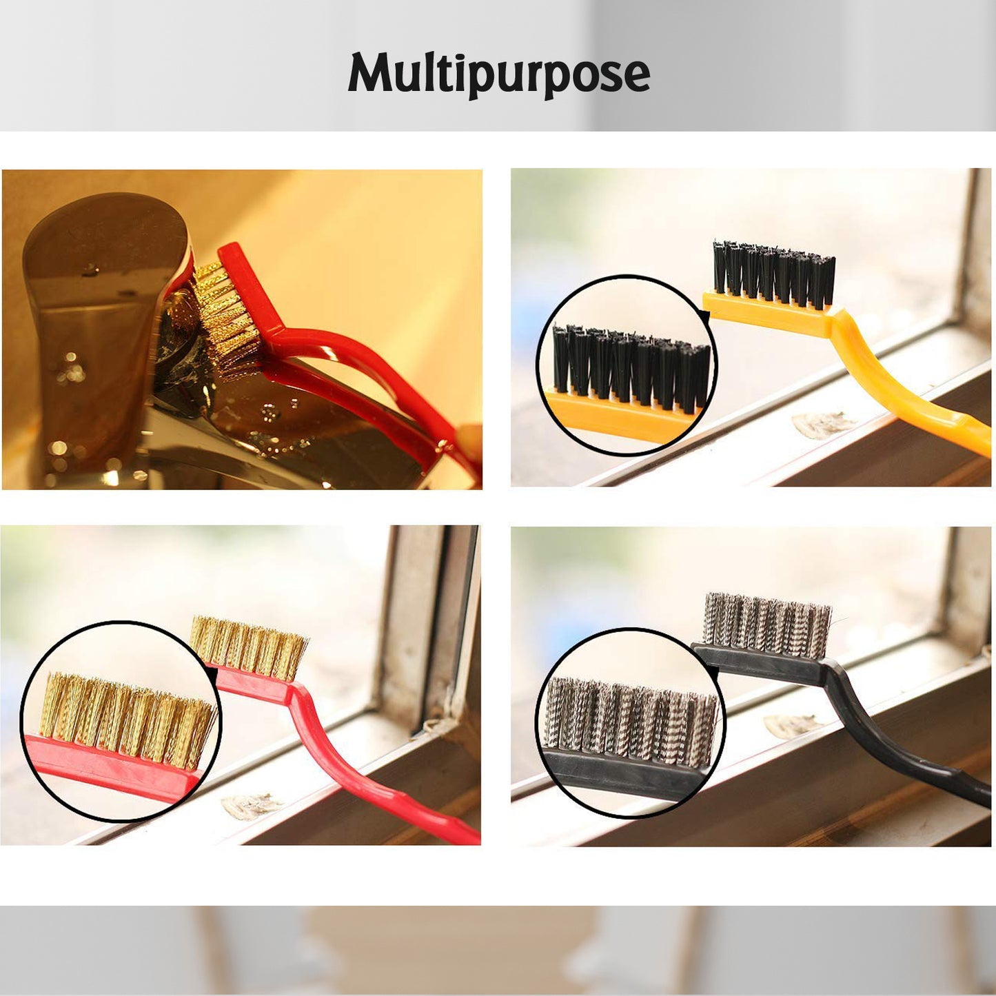 3pc  Mini Wire Brush Set Brass Nylon Stainless Steel Bristles Household Cleaning Brush For Gas Stove Smoke Machine Tool Burner Tiles Tap Rust Removal Welding Slag Dirt  Paint Scrubbing. - Happy Price - Image 2