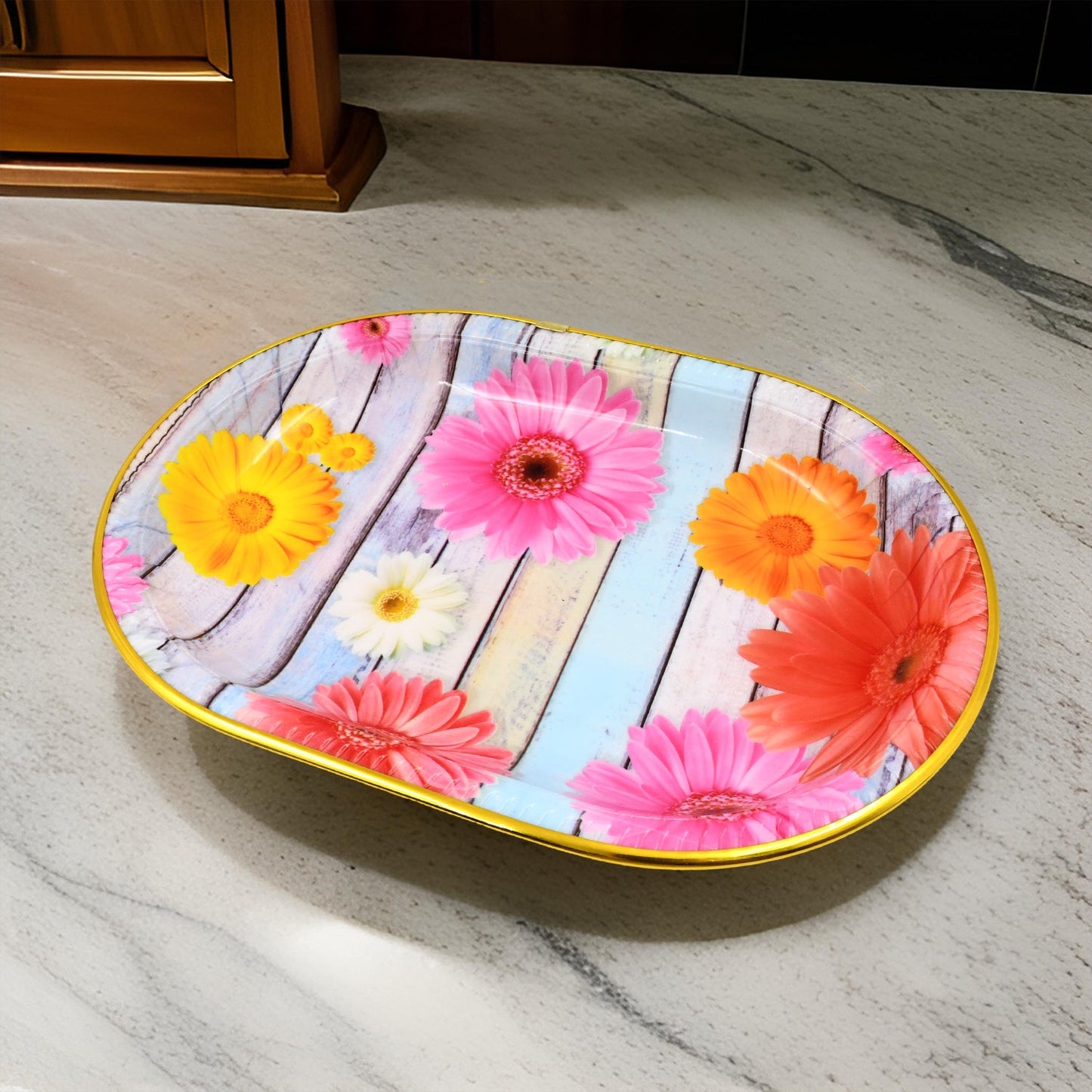 Medium Plastic Flower Printed Design Serving Tray (1 Pc  31 X 21 Cm) - Happy Price - Image 3