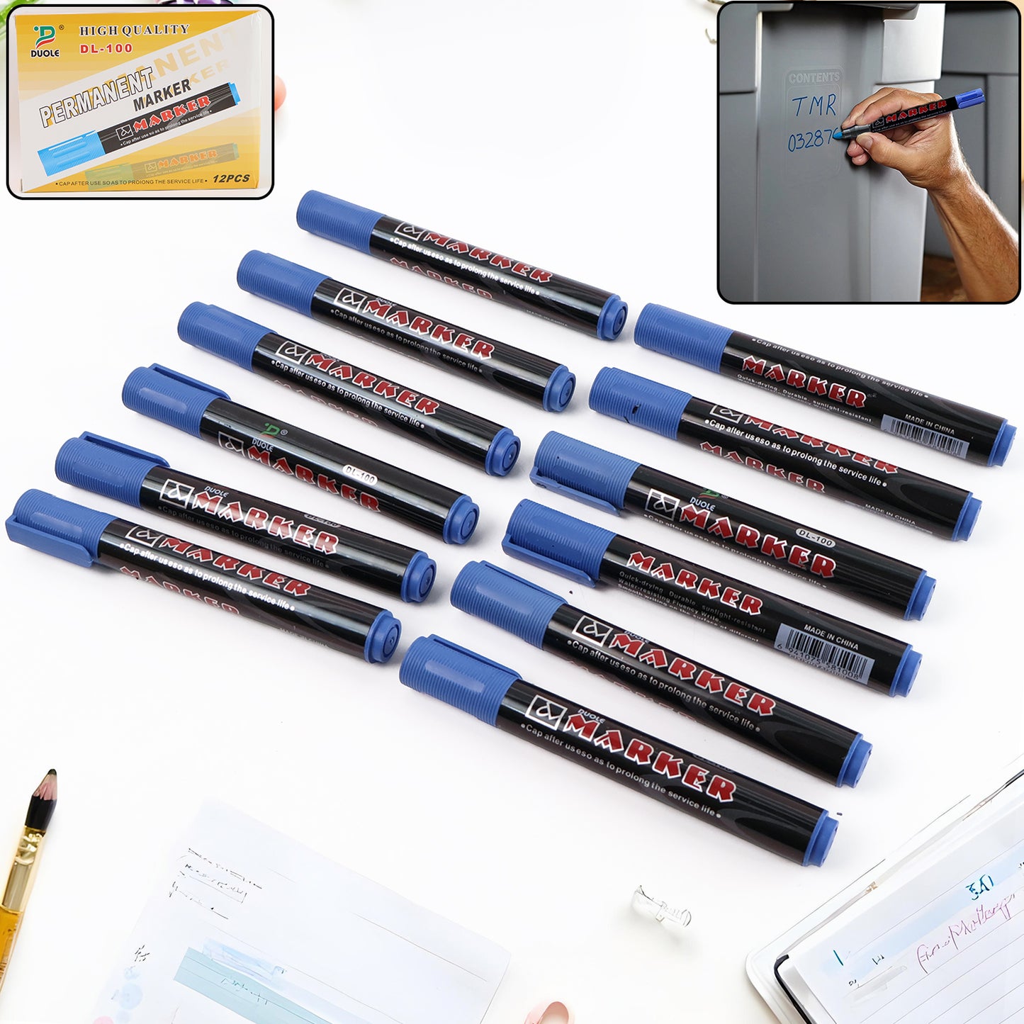 Premium Permanent Blue Marker Pen Set (12 Pc) - Happy Price - Image 7
