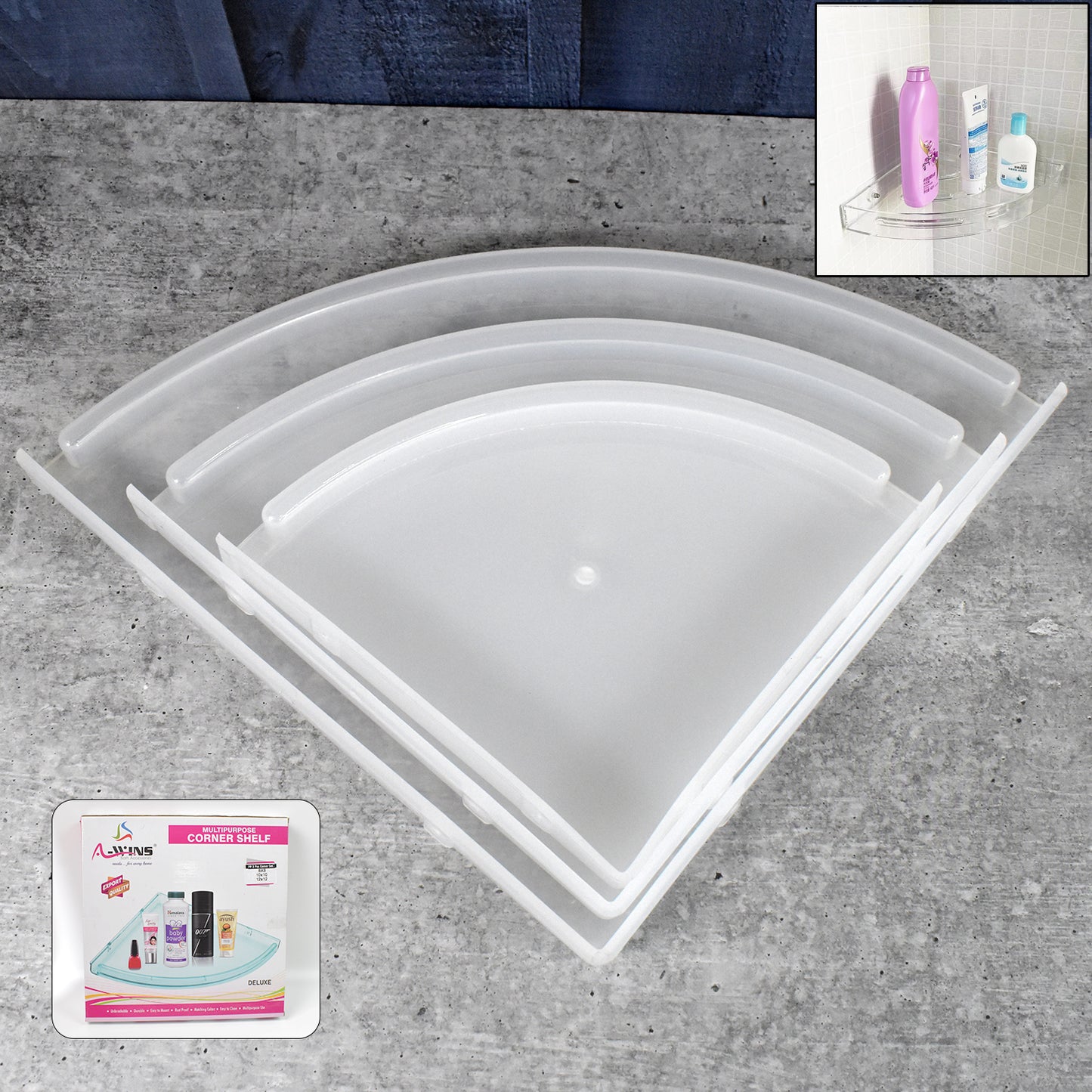 Bathroom Plastic Corner Shelf Rack Set For Wall Number Of Shelves (3 Pcs Set) - Happy Price - Image 2