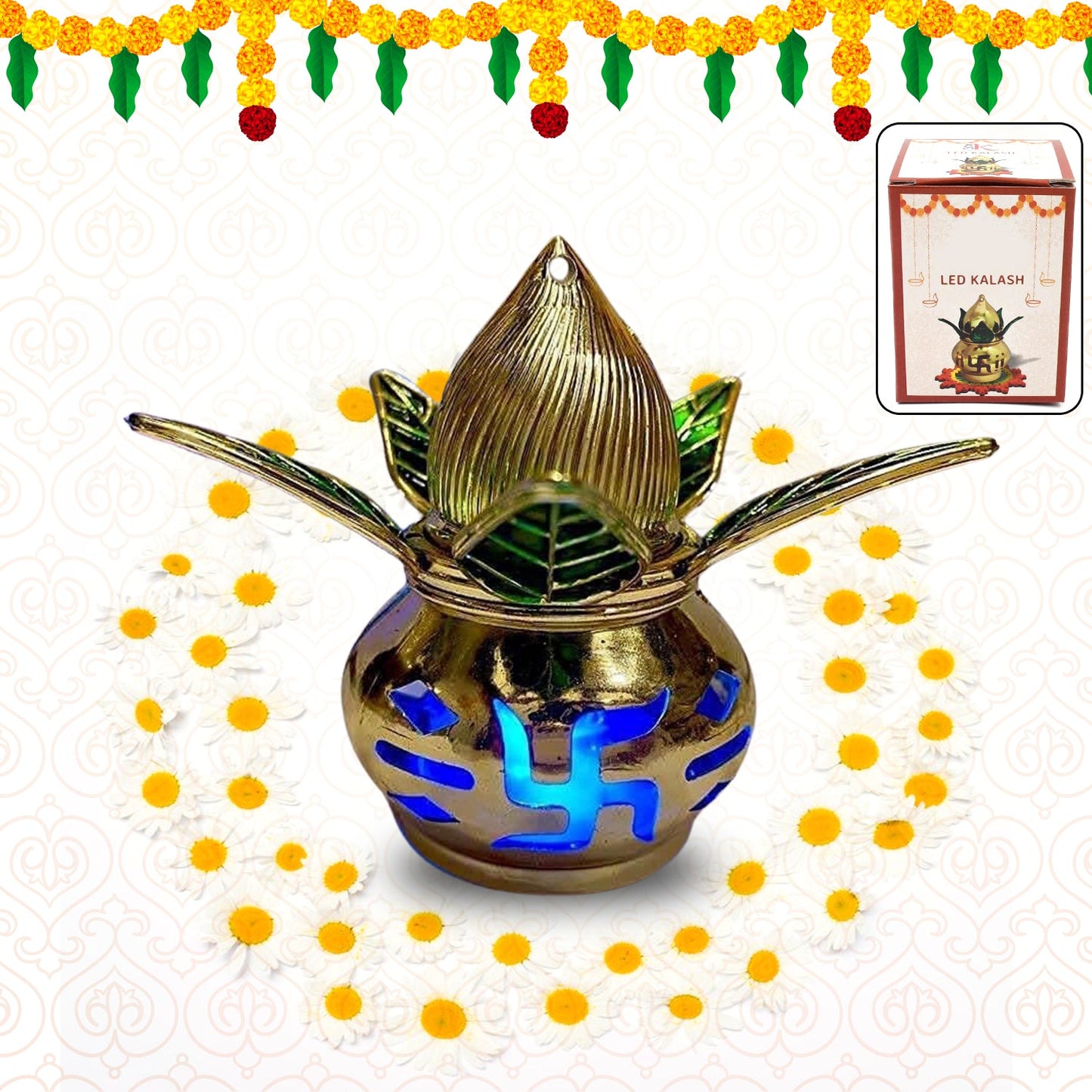 Gold Plated Eco Friendly Led Kalash  For Pooja Mandir (1 Pc  Multicolor Led) - Happy Price - Image 2