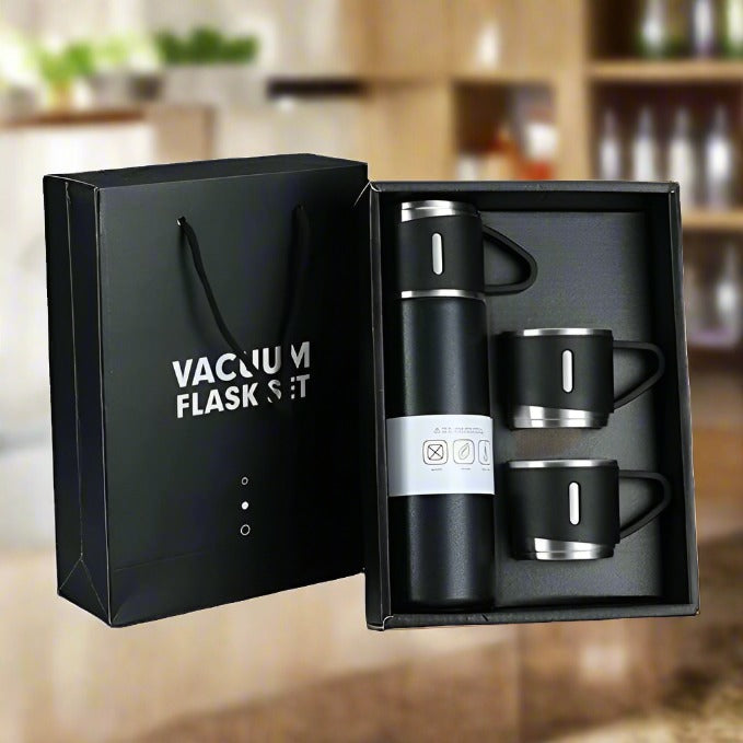 Stainless Steel Vacuum Flask Set With 3 Steel Cups Combo For Coffee Hot Drink And Cold Water Flask Ideal Gifting Travel Friendly Latest Flask Bottle. (500ml) - Happy Price - Image 5