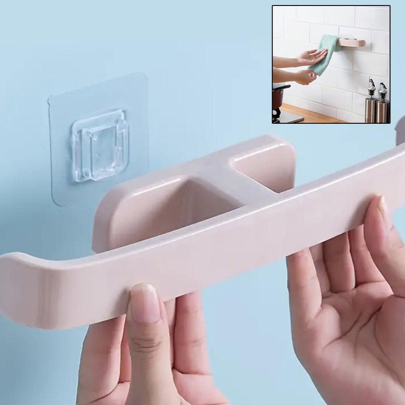 Bathroom Towel Slipper Hanging Rack Self Adhesive Wall Mounted (1 Pc) - Happy Price - Image 1