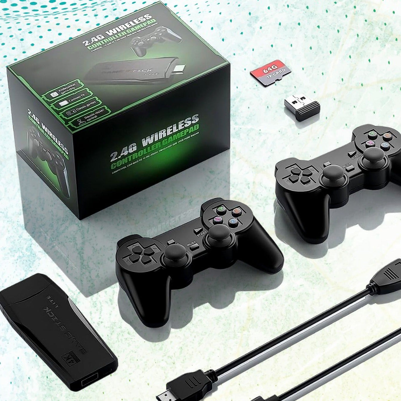 Wireless Controller Gamepad With 10000+ Games 4k Ultra Hd Game Sticks Output And 2.4ghz Wireless Controller Video Games With 64gb Memory Card (1 Set) - Happy Price - Image 1