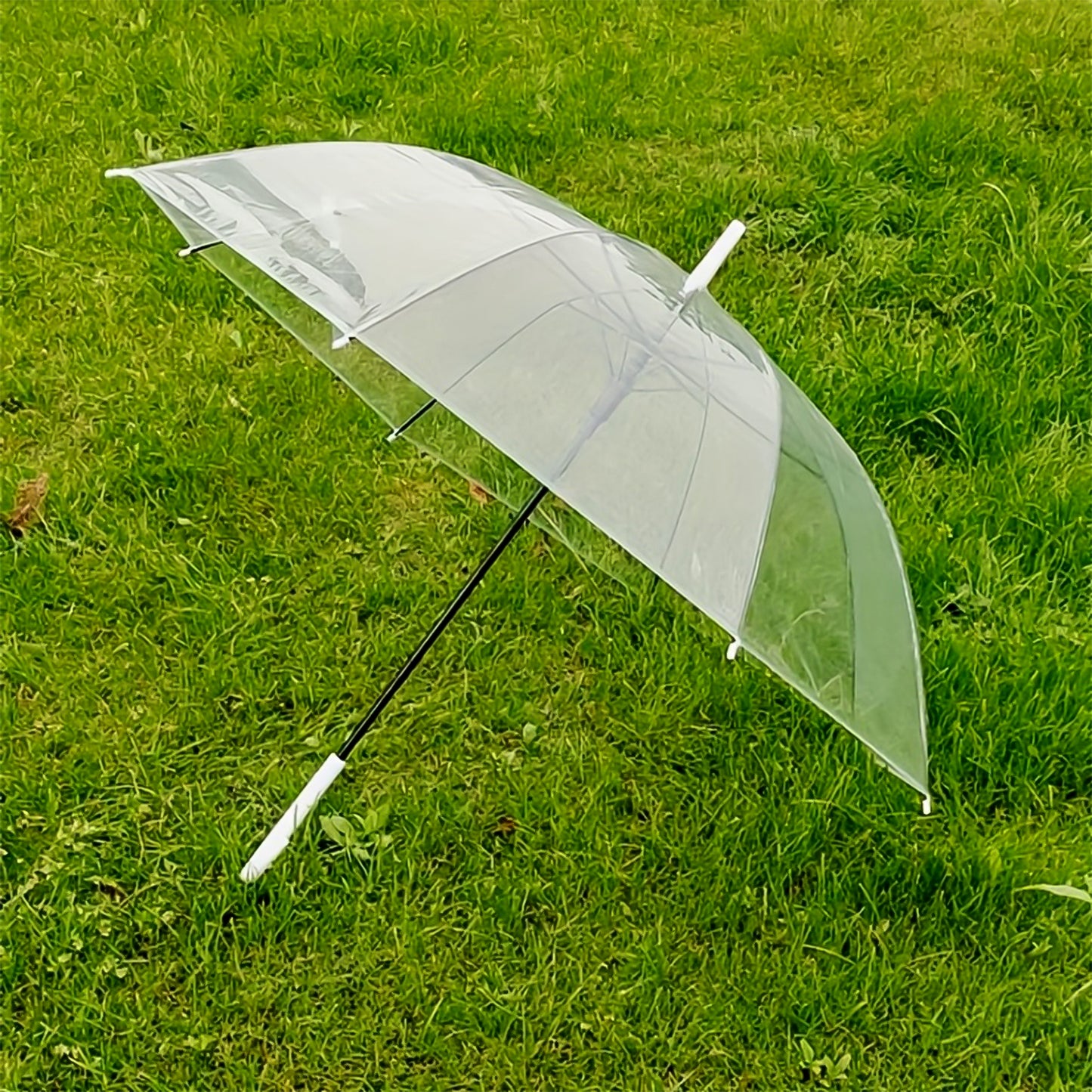 Transparent Dome Umbrella with Curved Handle (1 Pc) - Clear Canopy Stick Umbrella for Rain - Happy Price - Image 2