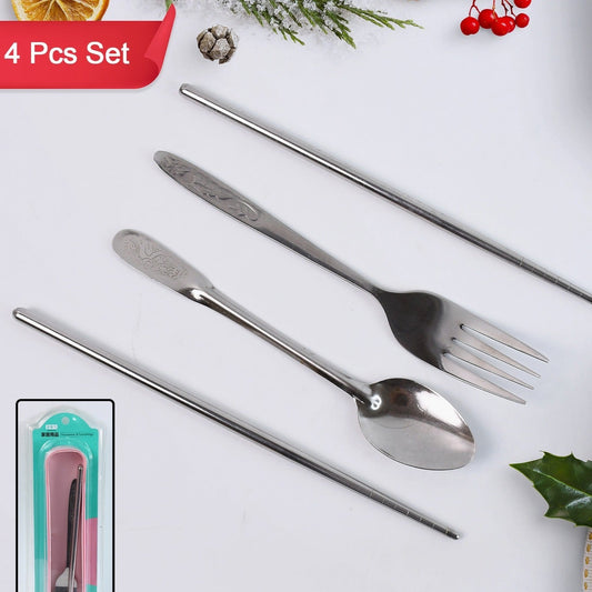 Portable Utensils Travel Camping Cutlery Set 4 Pc With Case - Happy Price - Image 1