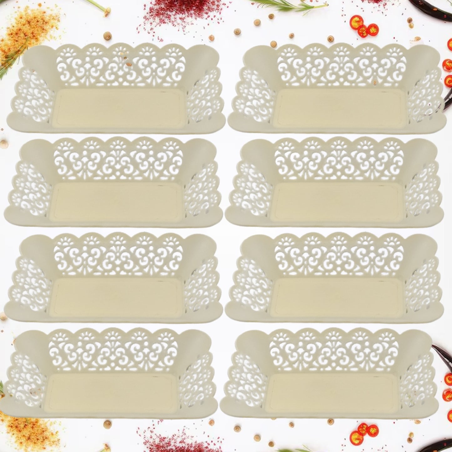 Rectangle Plastic Dinner Plate Snacks  Breakfast Restaurant Serving Trays Home School Coffee Hotel Kitchen Office (8 Pcs Set) - Happy Price - Image 2