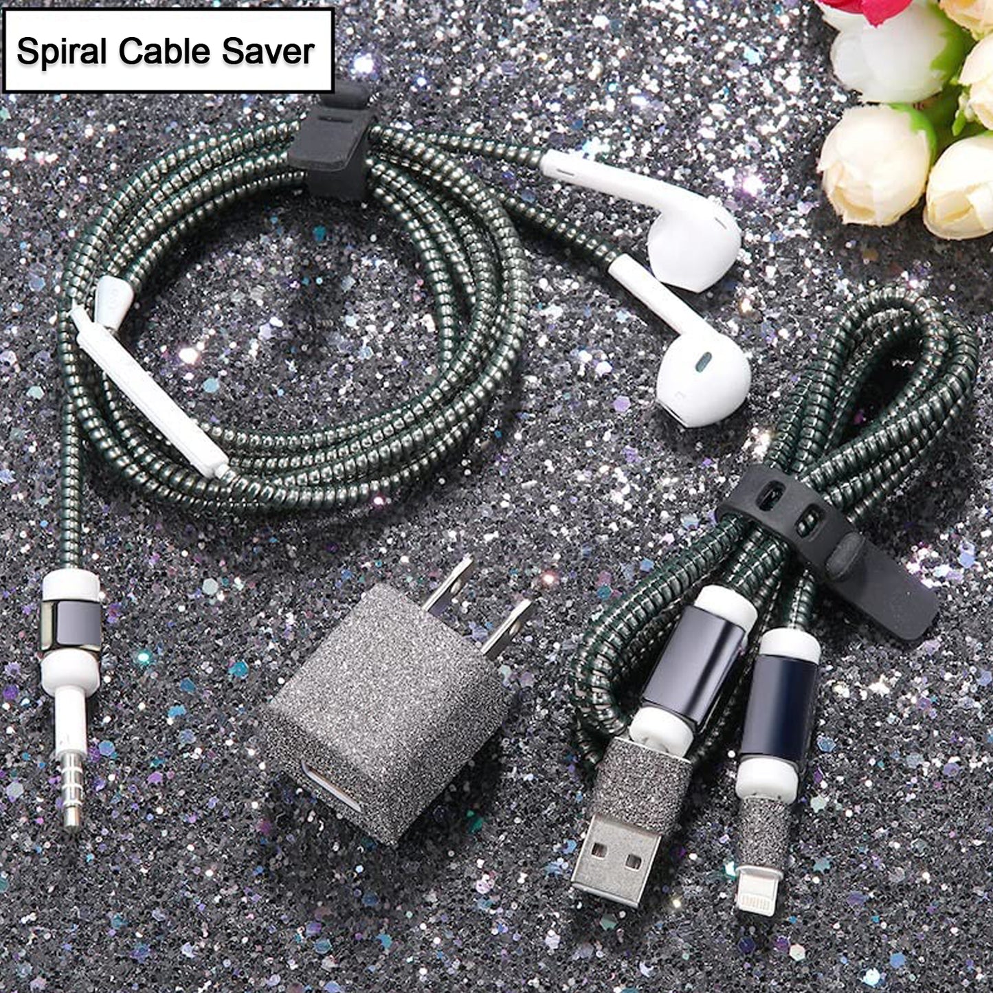 Metallic Finish Cable Spiral Protectorwire Repairpet Cord Protectorheadphone Saver Cable Wrapcover For Mac Charging Cable - Happy Price - Image 3