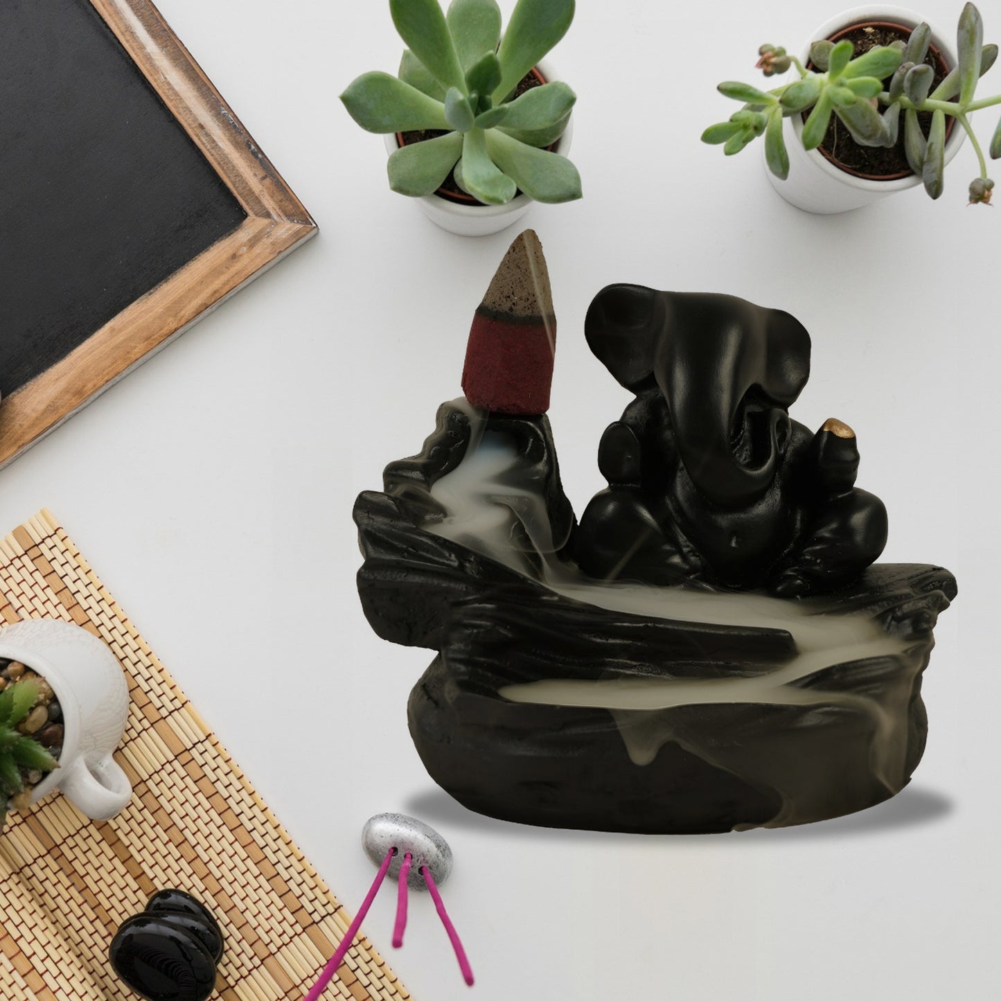Smoke Fountain Ganesha Idol Decoration Items With 8 Pc Backflow Incense Cones Sticks (1 Pc) - Happy Price - Image 4