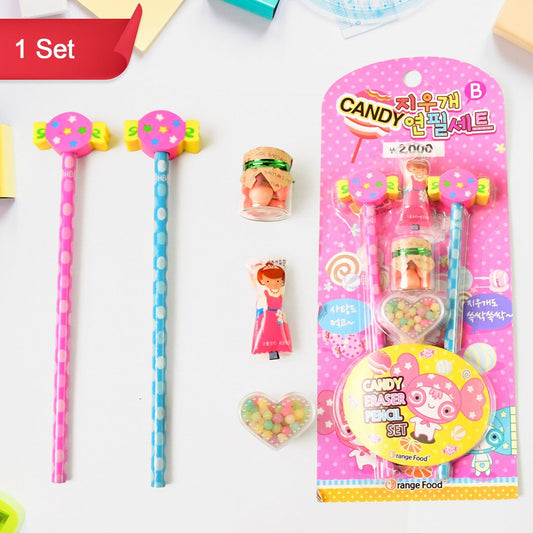 Fun Candy Design Pencil Set With Accessories Set (1 Set ) - Happy Price - Image 1