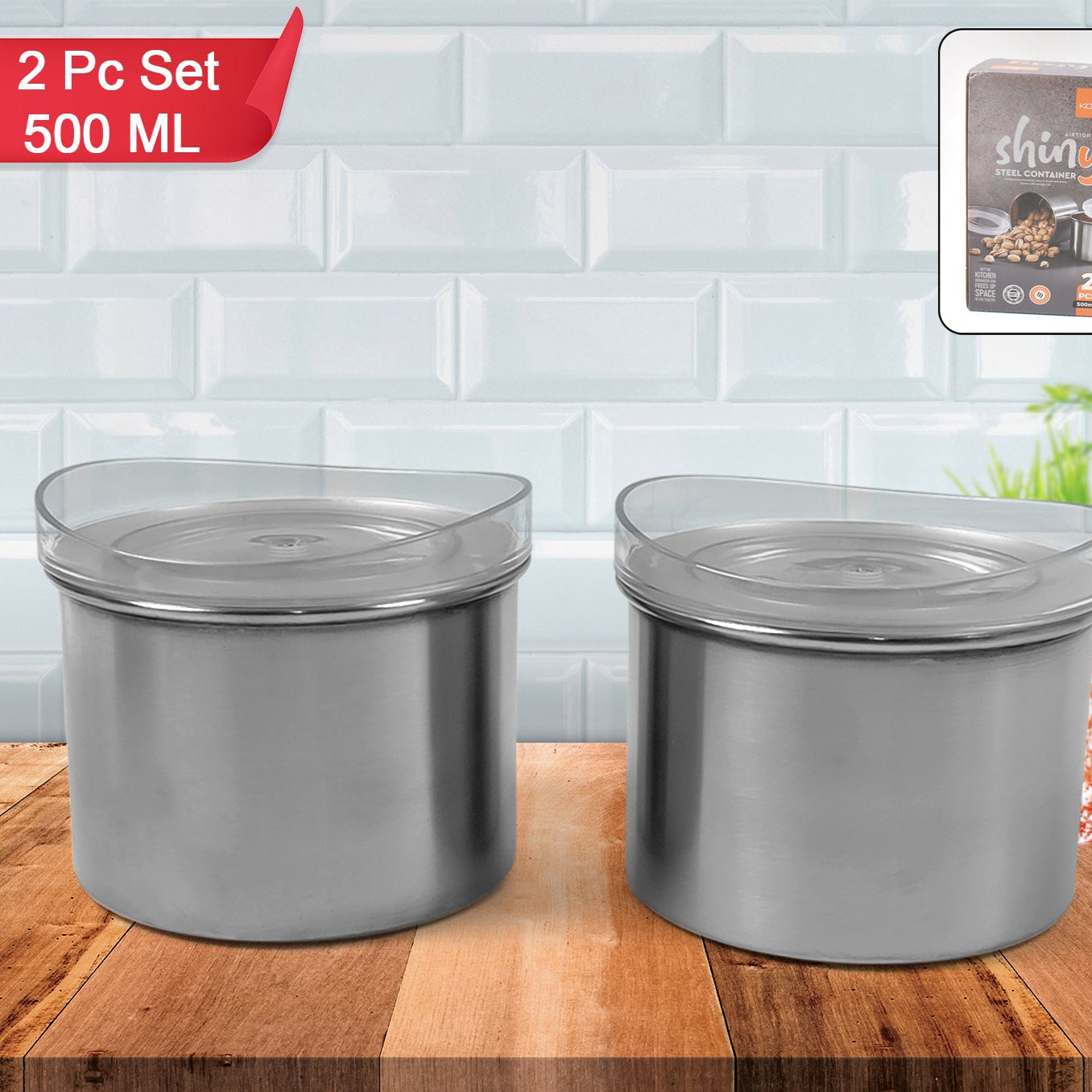 Multipurpose Stainless Steel Airtight Containers With See Through Lid (2 Pc  500 Ml) - Happy Price - Image 1