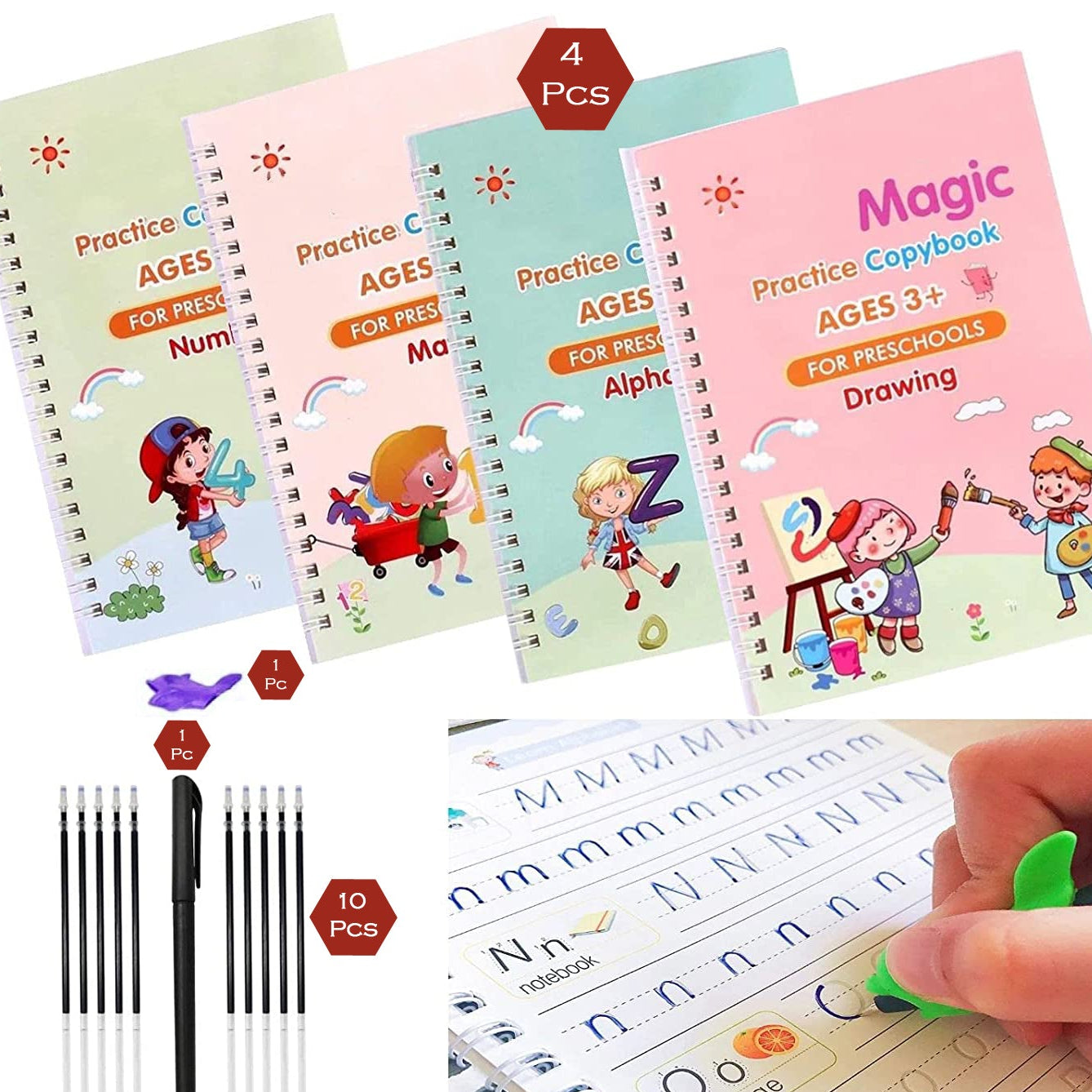 4 Pc Magic Copybook Widely Used By Kids Childrens And Even Adults Also To Write Down Important Things Over It While Emergencies Etc. - Happy Price - Image 1