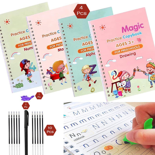 4 Pc Magic Copybook Widely Used By Kids Childrens And Even Adults Also To Write Down Important Things Over It While Emergencies Etc. - Happy Price - Image 1